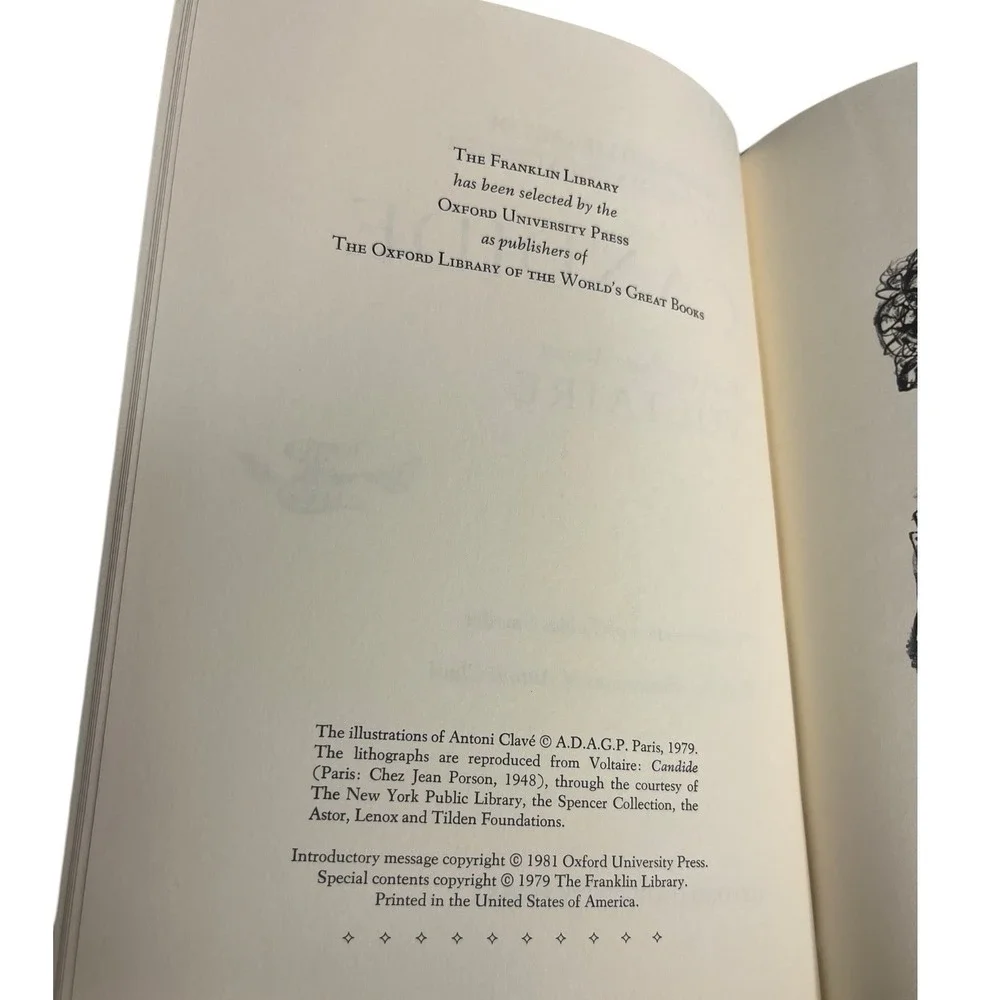 Candide Voltaire 1981 Oxford World Best Library Franklin Leather Hardcover